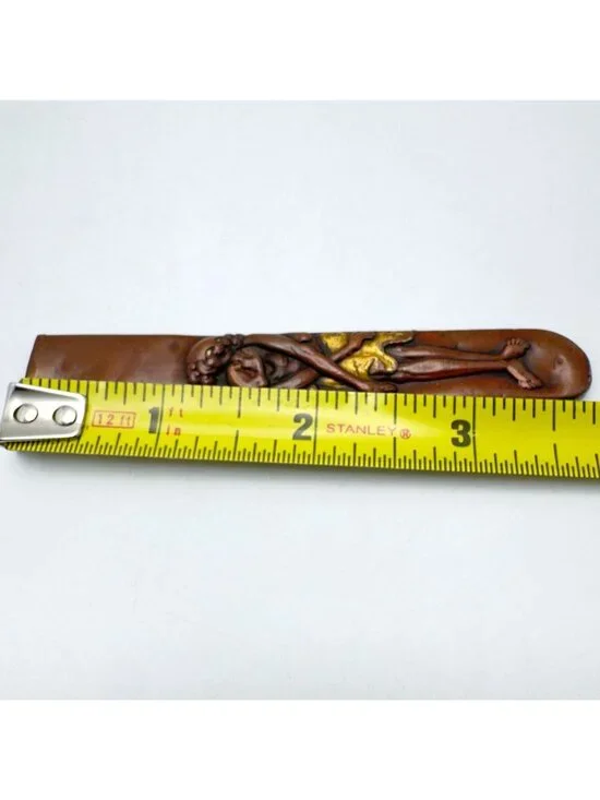 Japanese Edo Period Kozuka Knife Handle Copper Gold Relief Decor Antique - Picture 8 of 8